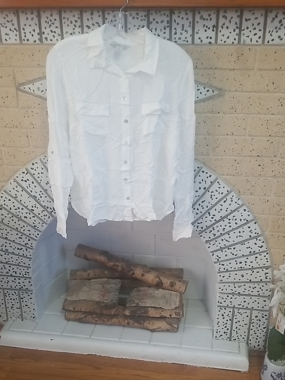 Charlotte Russe White Lightweight Button-Down Shirt